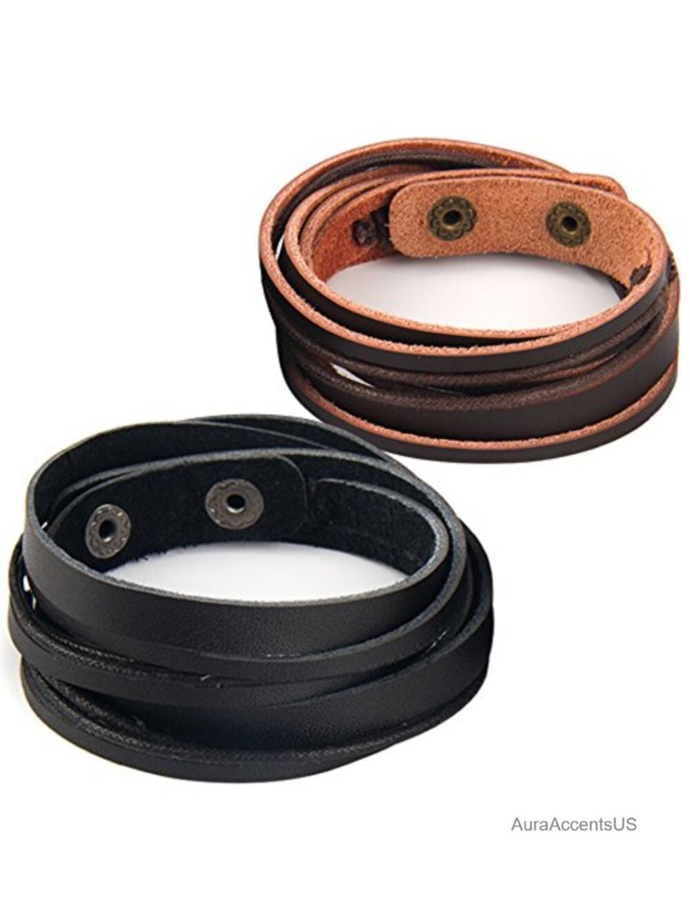 Handmade Genuine Leather Wrap Cuff Bracelet Adjustable Unisex